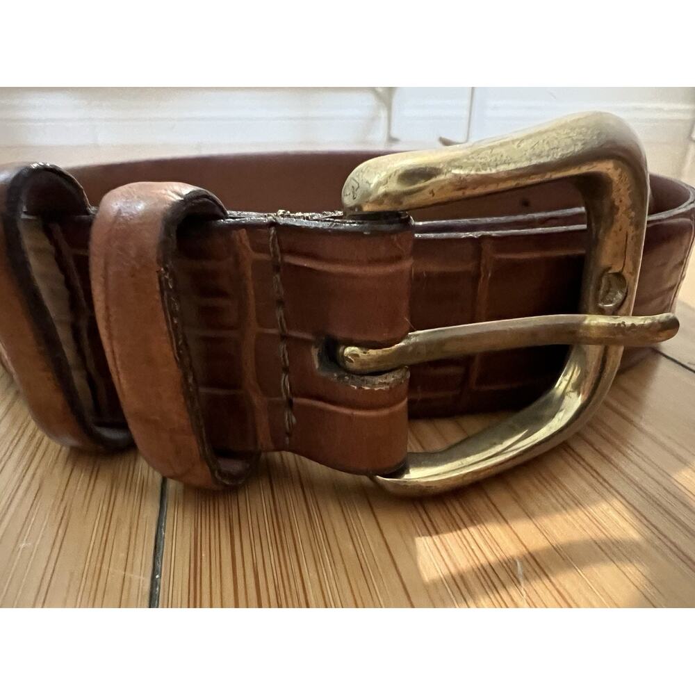Torino Croc Embossed Cowhide Belt 38 Brass Buckle Handmade USA Genuine Leather